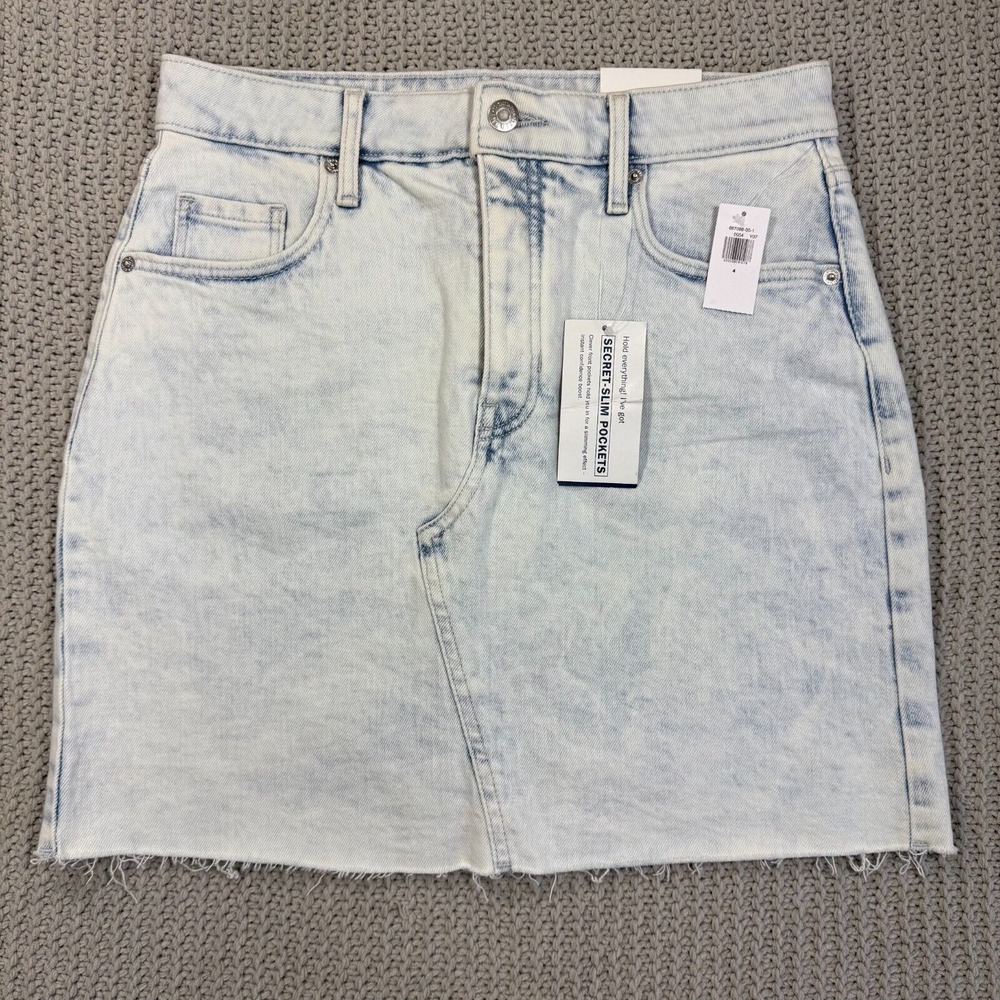Old Navy Mineral Wash Denim Skirt 4 Button Fly Raw Hem Distressed Grunge Y2K New